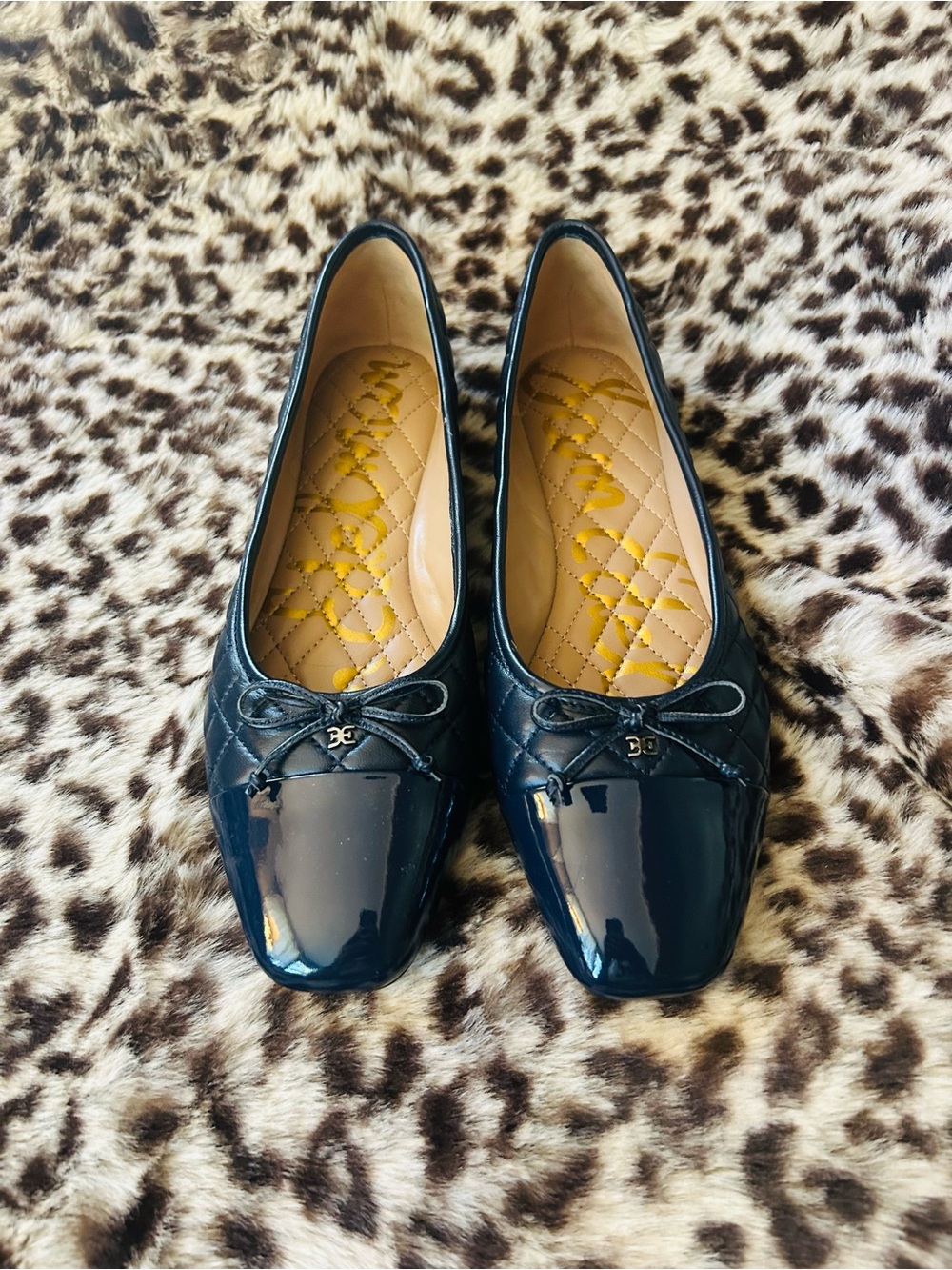 Sam Edelman Quilted Patent Navy Ballet Flats with Bow Accent